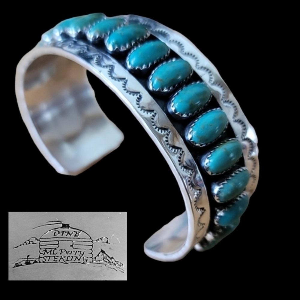 Michael Perry Navajo Turquoise Silver Cuff Bracelet